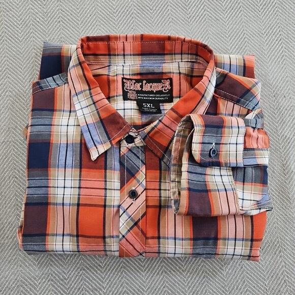 Blac Lacquer Men's 5XL Red Blue Plaid Long Sleeve Button EUC Workwear Streetwear - Picture 15 of 15